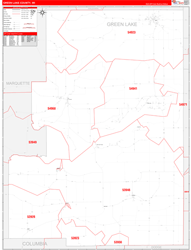 Green Lake County, WI Wall Map Zip Code Red Line Style 2024